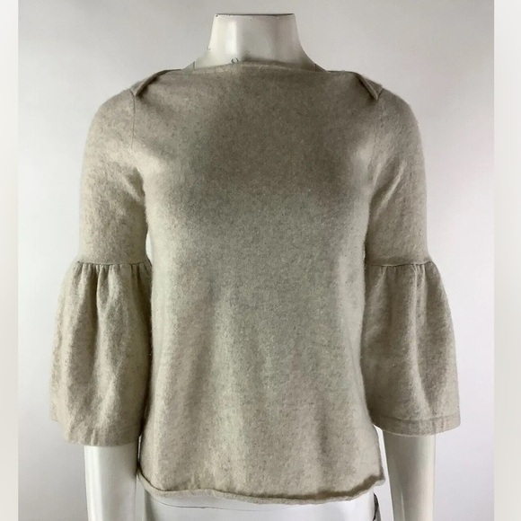 Celine Sz M 100% Cashmere Bell Sleeve Sweater Beige Boat Neck Pullover - Picture 1 of 6
